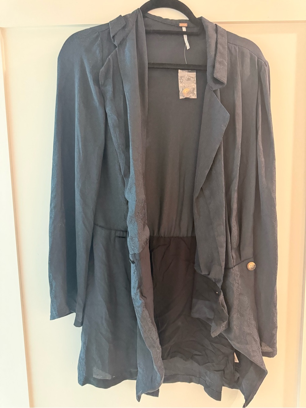 Free People Navy Blue Draped Open Front Jacket